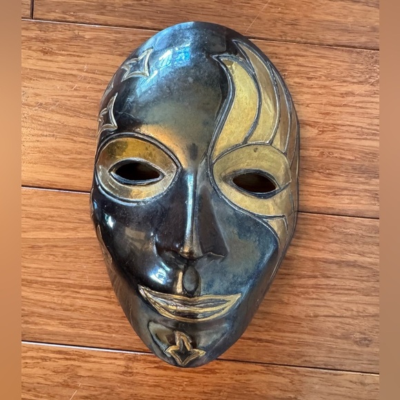 Vintage Solid Brass Decorative Mask, Made in India, Two-Toned Brass Mask - Picture 1 of 8
